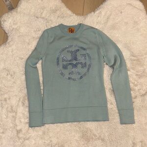 Tory Burch Sky Blue Logo Pullover